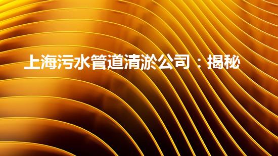 上海污水管道清淤公司：揭秘背后的黑暗秘密！